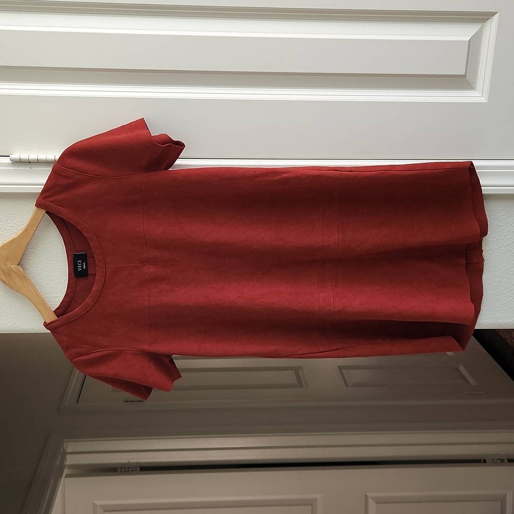 Vici faux suede mini dress rust brick red